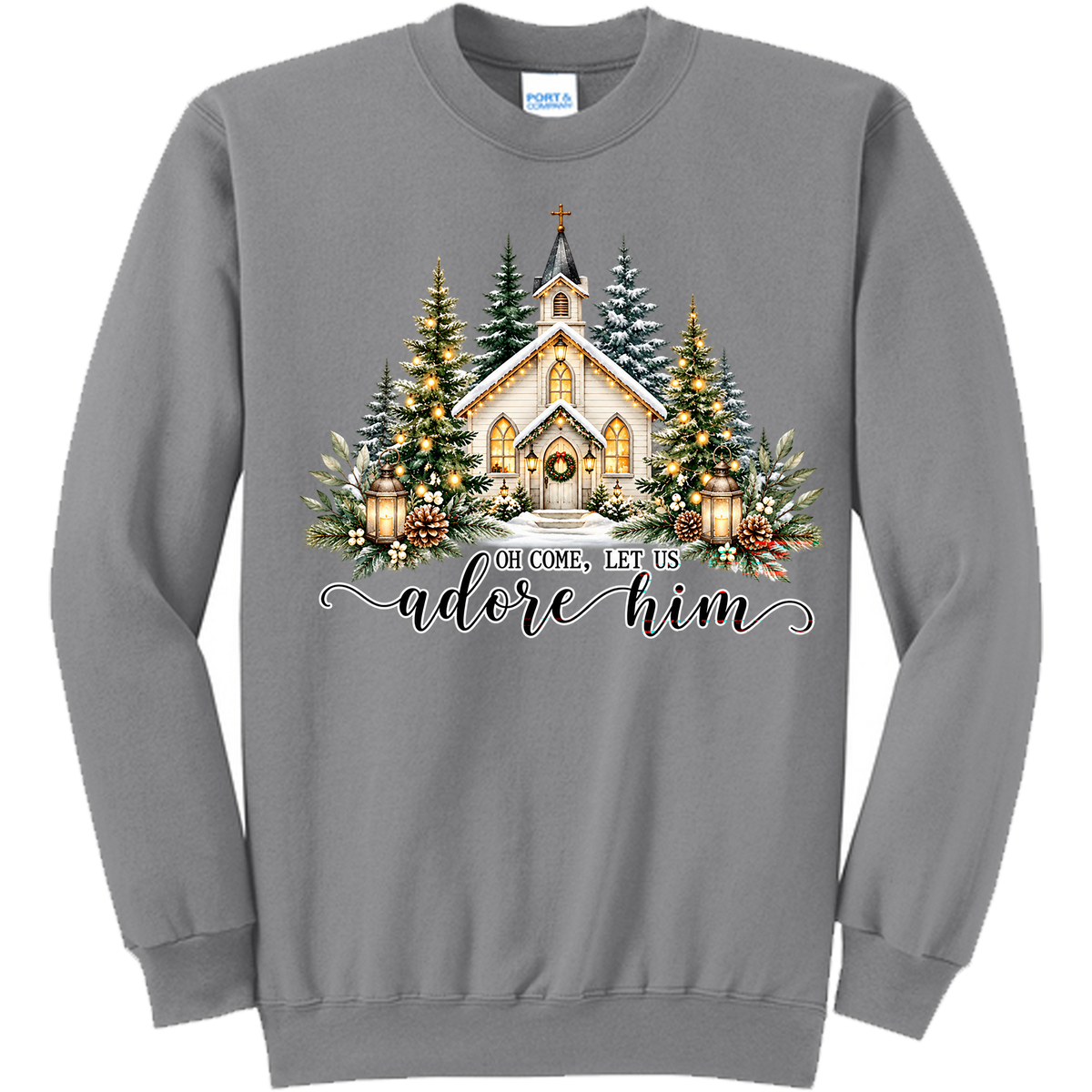 Snowy church winter lettering design - Medium Grey (Tee/Sweatshirt/Hoodie)