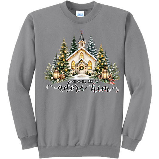 Snowy church winter lettering design - Medium Grey (Tee/Sweatshirt/Hoodie)