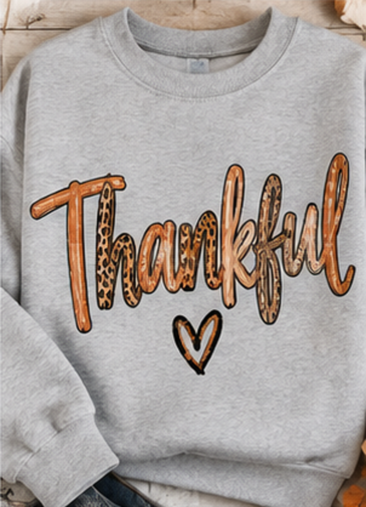 Thankful Leopard Script and Heart - Athletic Heather (Tee/Sweatshirt/Hoodie)