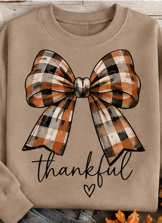 Thankful Plaid Bow With Heart - Tan (Tee/Sweatshirt/Hoodie)
