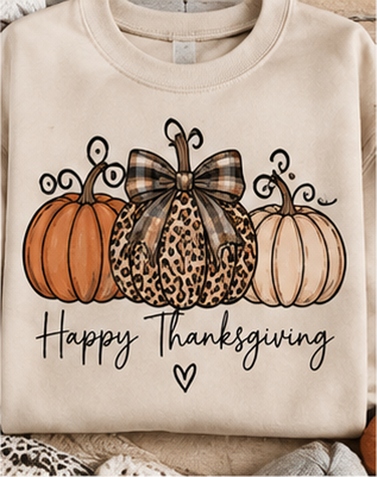 Thanksgiving Pumpkin Trio with Plaid Bow - Creme (Tee/Sweatshirt/Hoodie)