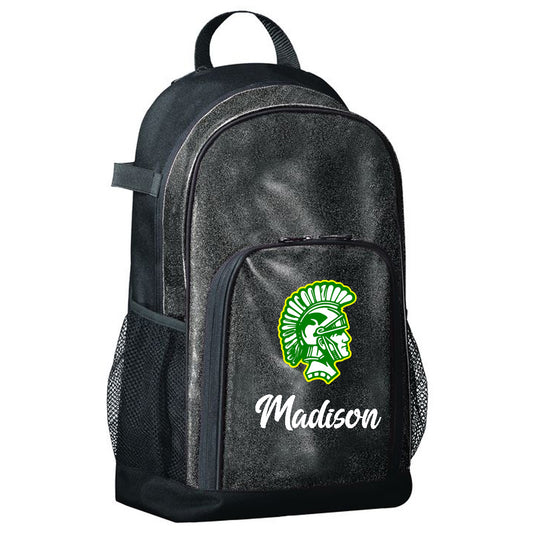 Twiggs Academy - All Out Glitter Backpack with Trojan Head and Name - Black (1106) - Southern Grace Creations