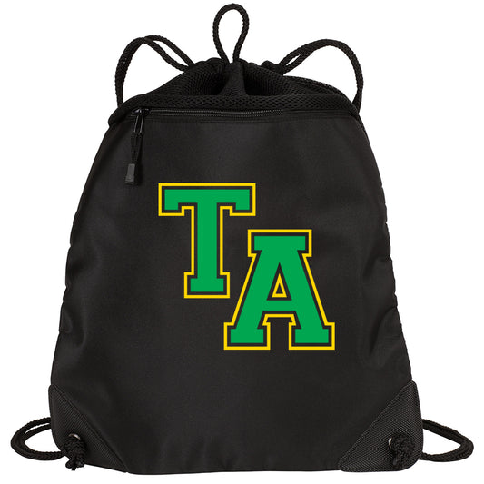 Twiggs Academy - Cinch Backpack with TA (varsity font) - Black (BG810) - Southern Grace Creations