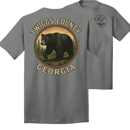 Twiggs County - Bear in Circle with Woods - Comfort Color Short Sleeves - Grey (1717)