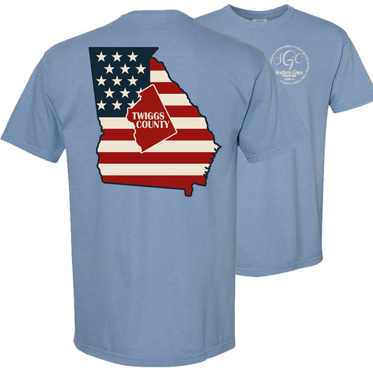 Twiggs County - Georgia with Flag and Twiggs County - Comfort Color Short Sleeves - Washed Denim (1717)