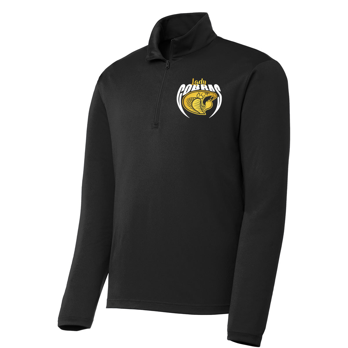 Twiggs County - Lady Cobras Pointed Cobra Head (Gold and White) - Black 1/4 Zip Pullover -