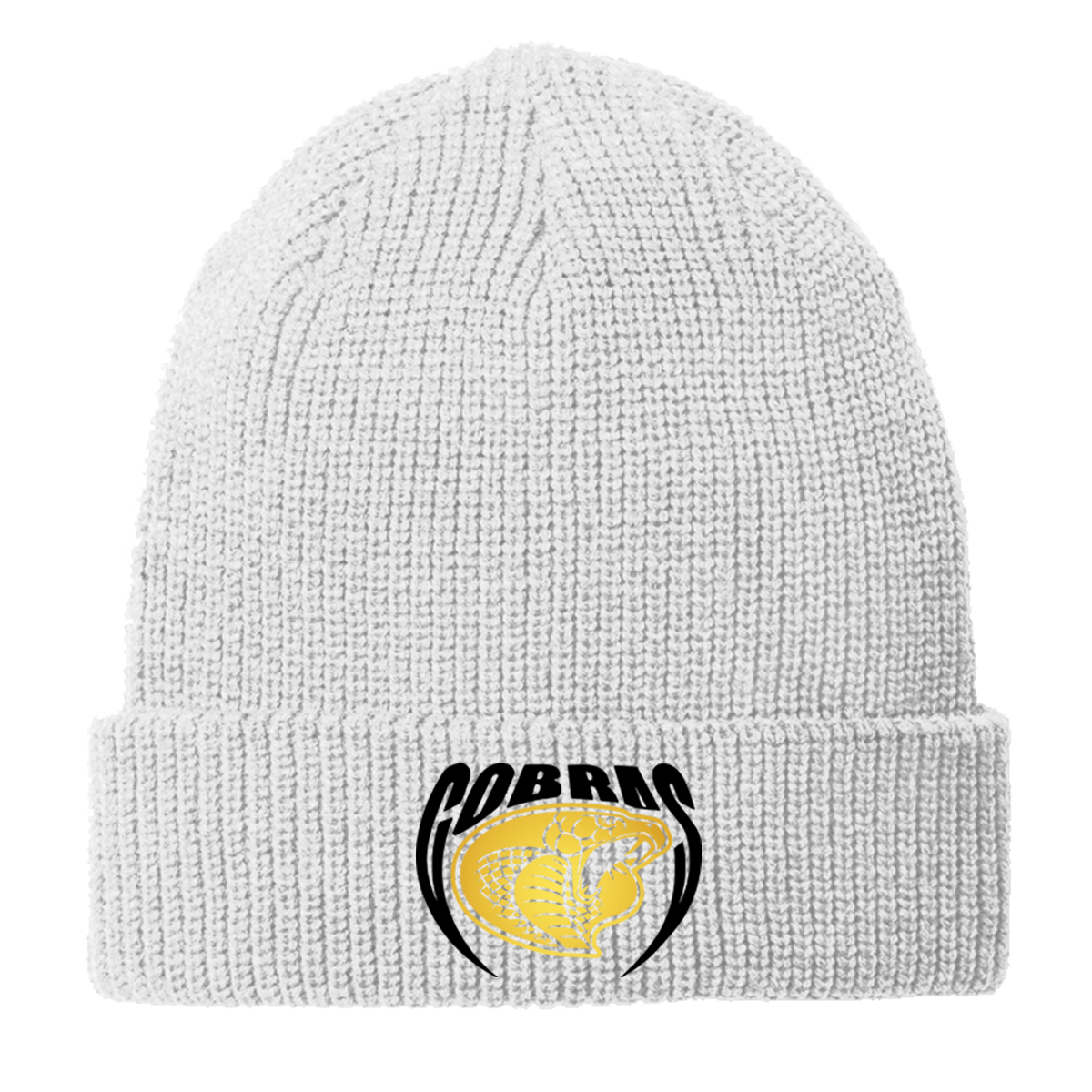 •Twiggs County - Cobras Pointed Cobra Head (Black/Gold) - Chunky Knit Beanie (C958)