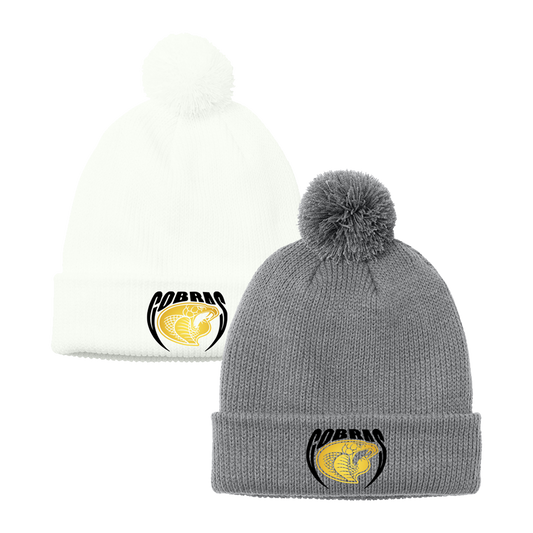 •Twiggs County - Cobras Pointed Cobra Head (Black/Gold) - Cozy Pom Beanie (C978)