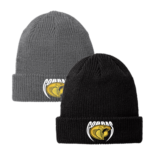 •Twiggs County - Cobras Pointed Cobra Head (White/Gold) - Chunky Knit Beanie (C958)