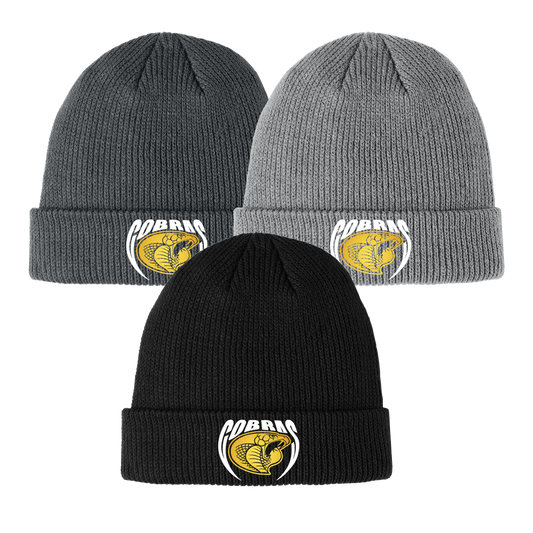 •Twiggs County - Cobras Pointed Cobra Head (White/Gold) - Cozy Cuffed Beanie (C977)