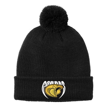 •Twiggs County - Cobras Pointed Cobra Head (White/Gold) - Cozy Pom Beanie (C978)