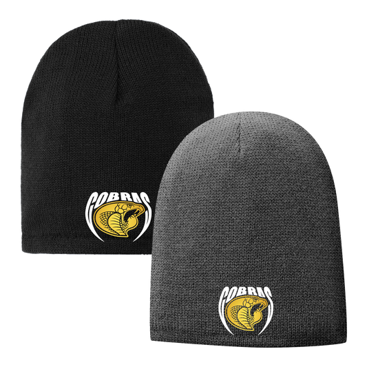 Twiggs County - Cobras Pointed Cobra Head (White/Gold) - Fleece-Lined Beanie Cap (CP91L)