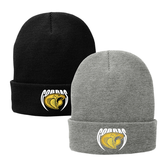 •Twiggs County - Cobras Pointed Cobra Head (White/Gold) - Fleece-Lined Knit Cap (CP90L)