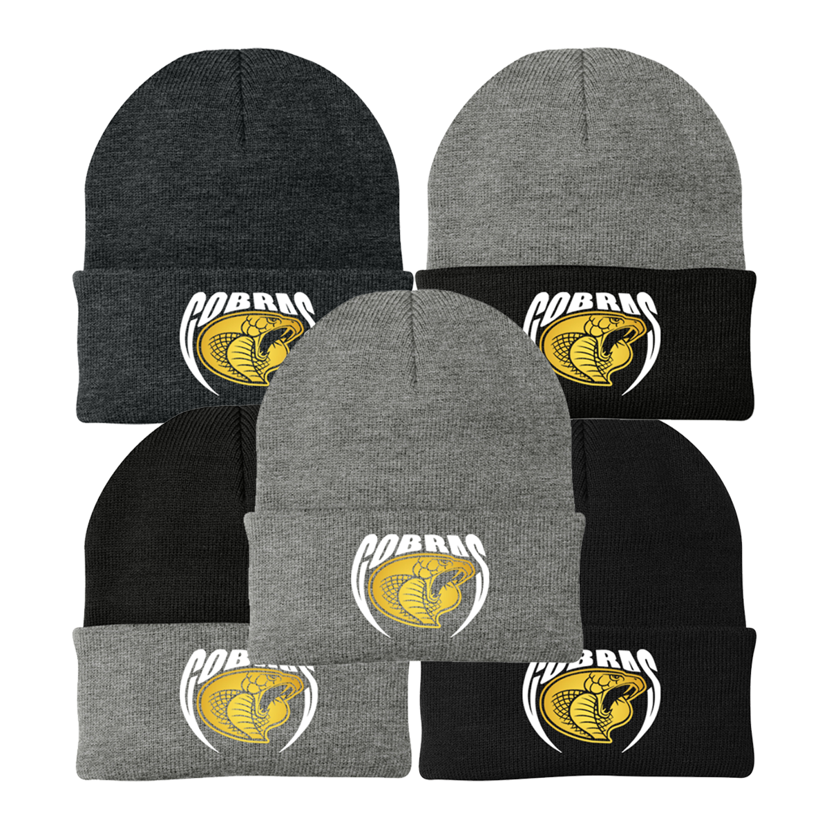 •Twiggs County - Cobras Pointed Cobra Head (White/Gold) - Knit Cap (CP90)