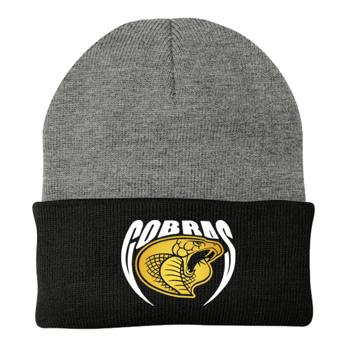 •Twiggs County - Cobras Pointed Cobra Head (White/Gold) - Knit Cap (CP90)