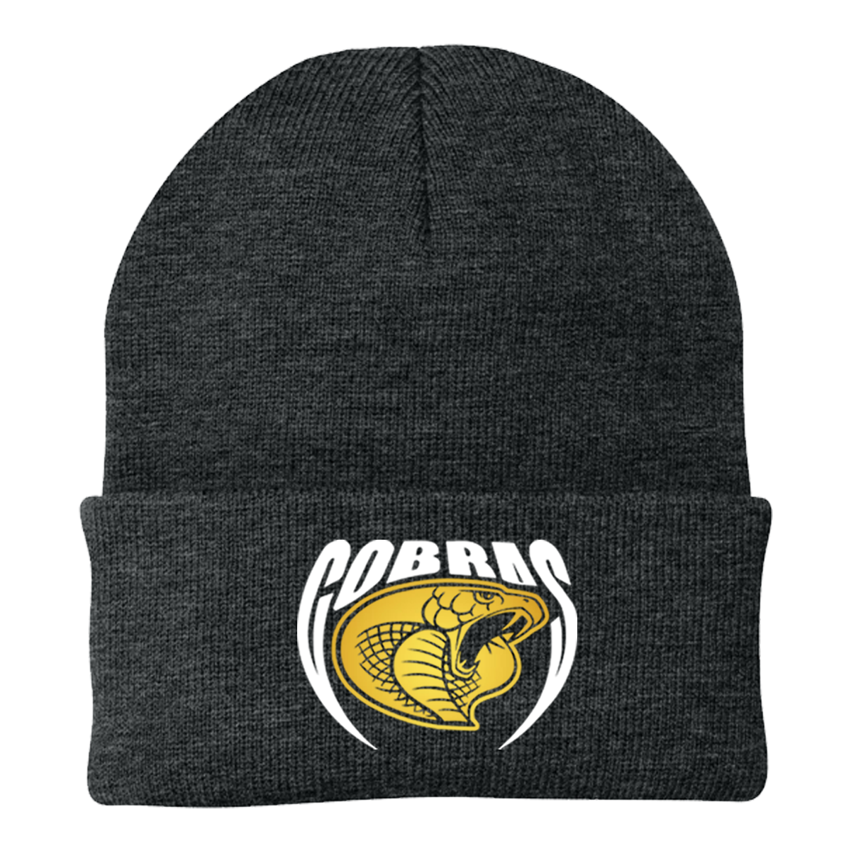 •Twiggs County - Cobras Pointed Cobra Head (White/Gold) - Knit Cap (CP90)