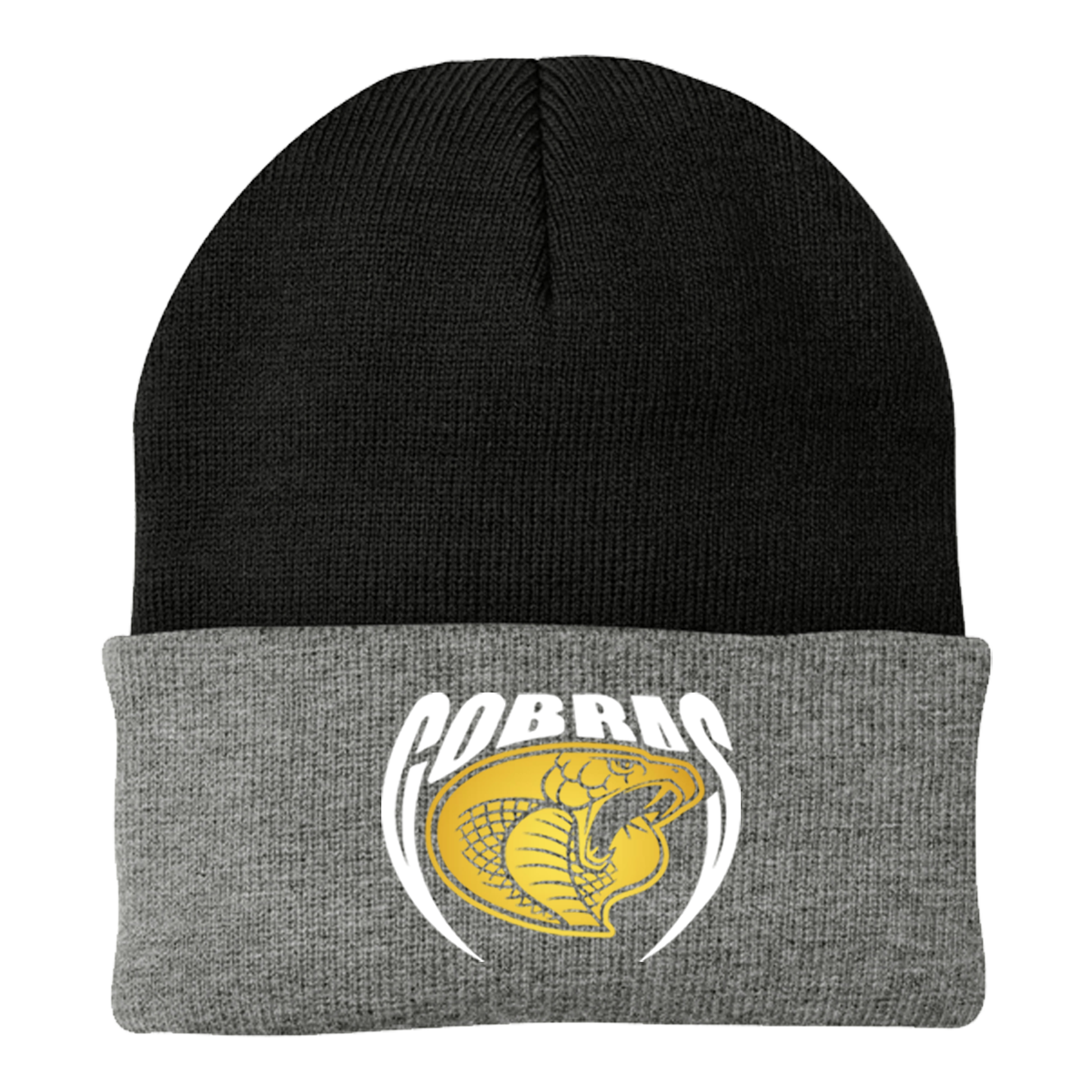 •Twiggs County - Cobras Pointed Cobra Head (White/Gold) - Knit Cap (CP90)