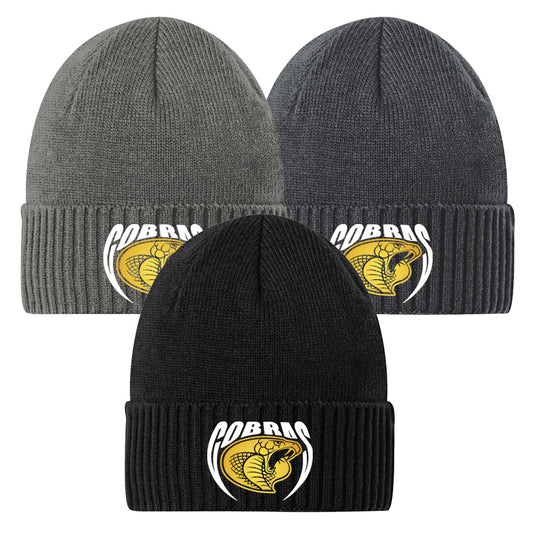 •Twiggs County - Cobras Pointed Cobra Head (White/Gold) - Rib Knit Cuff Beanie (C951)