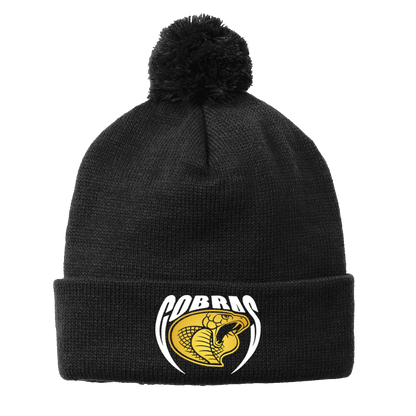 •Twiggs County - Cobras Pointed Cobra Head (White/Gold) - Solid Pom Pom Beanie (STC37)
