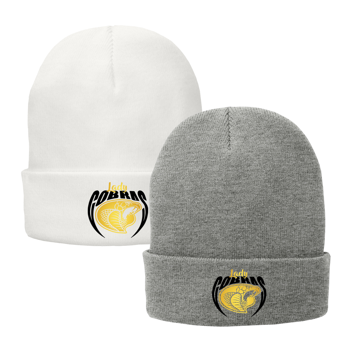 •Twiggs County - Lady Cobras Pointed Cobra Head (Black/Gold) - Fleece-Lined Knit Cap (CP90L)