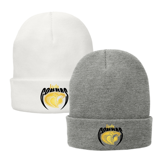 •Twiggs County - Lady Cobras Pointed Cobra Head (Black/Gold) - Fleece-Lined Knit Cap (CP90L)