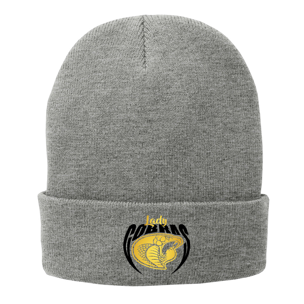 •Twiggs County - Lady Cobras Pointed Cobra Head (Black/Gold) - Fleece-Lined Knit Cap (CP90L)