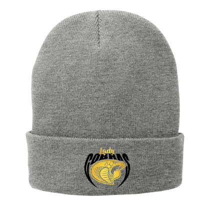 •Twiggs County - Lady Cobras Pointed Cobra Head (Black/Gold) - Fleece-Lined Knit Cap (CP90L)
