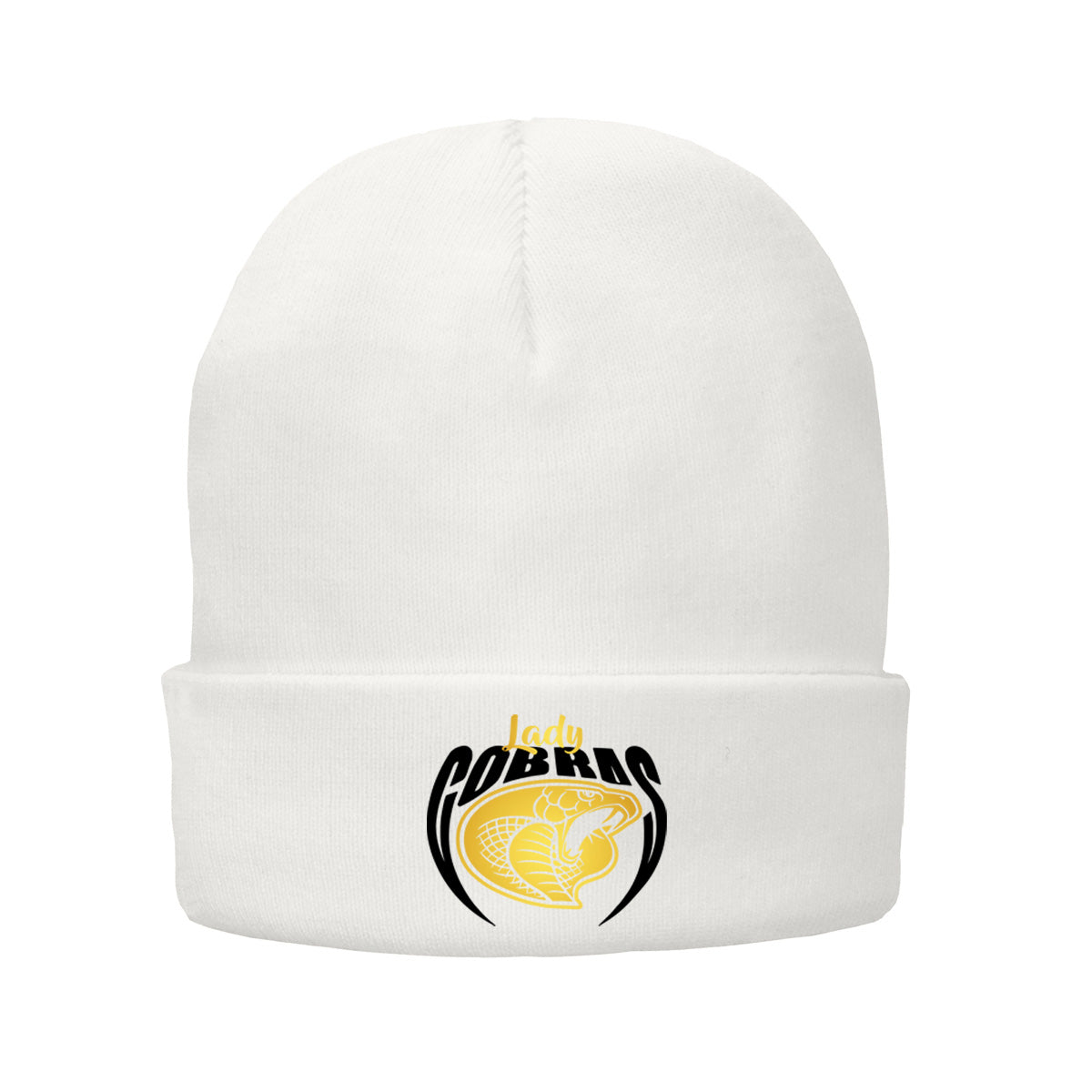 •Twiggs County - Lady Cobras Pointed Cobra Head (Black/Gold) - Fleece-Lined Knit Cap (CP90L)