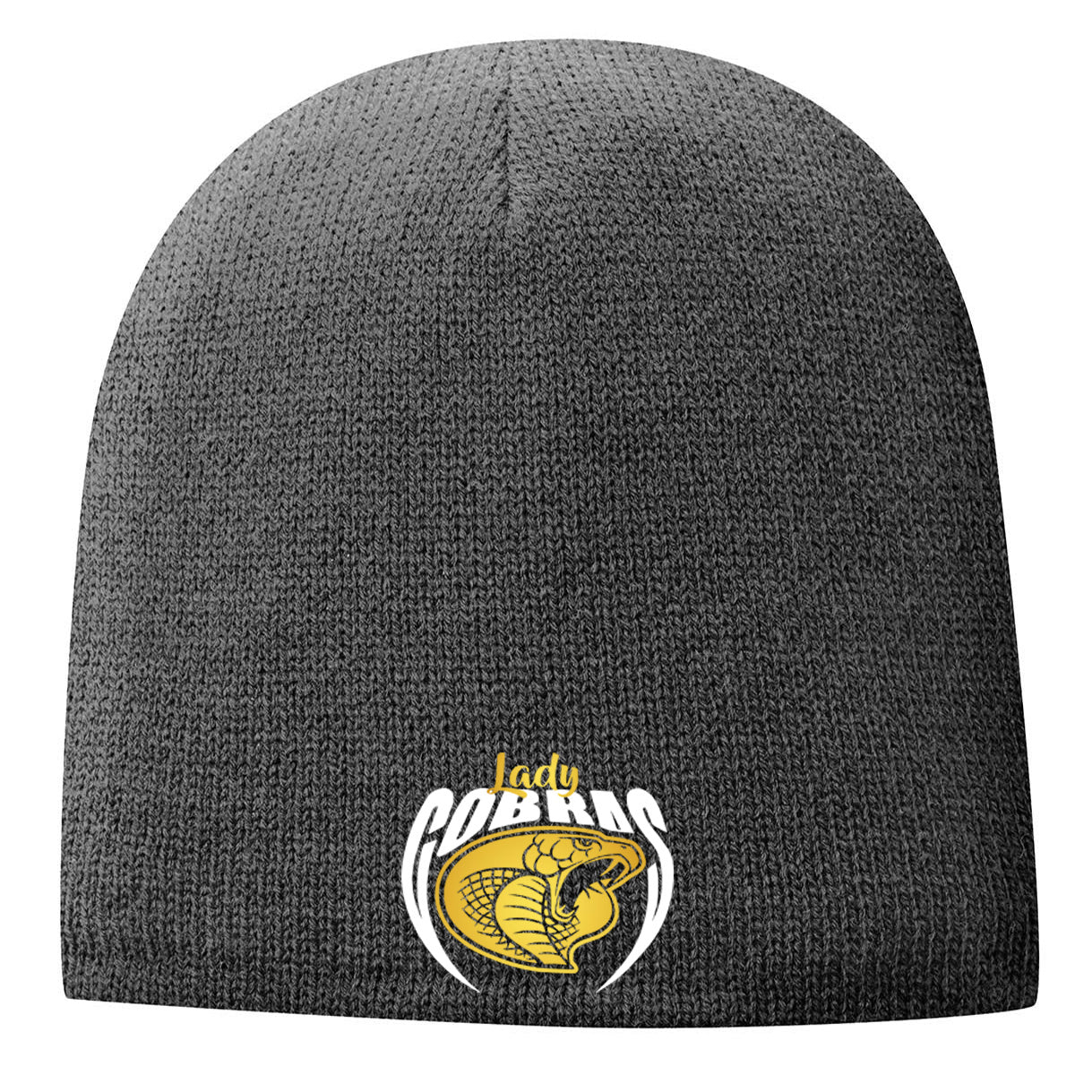 •Twiggs County - Lady Cobras Pointed Cobra Head (White/Gold) - Fleece-Lined Beanie Cap (CP91L)