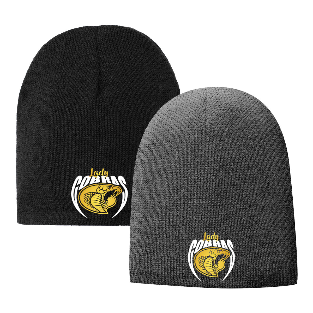 •Twiggs County - Lady Cobras Pointed Cobra Head (White/Gold) - Fleece-Lined Beanie Cap (CP91L)