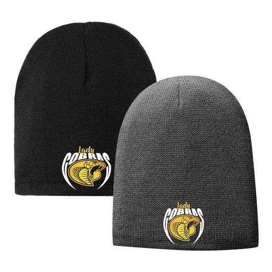 •Twiggs County - Lady Cobras Pointed Cobra Head (White/Gold) - Fleece-Lined Beanie Cap (CP91L)