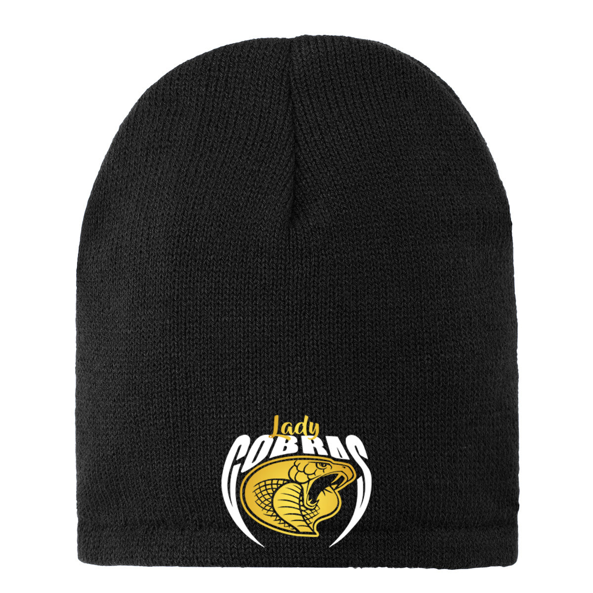 •Twiggs County - Lady Cobras Pointed Cobra Head (White/Gold) - Fleece-Lined Beanie Cap (CP91L)