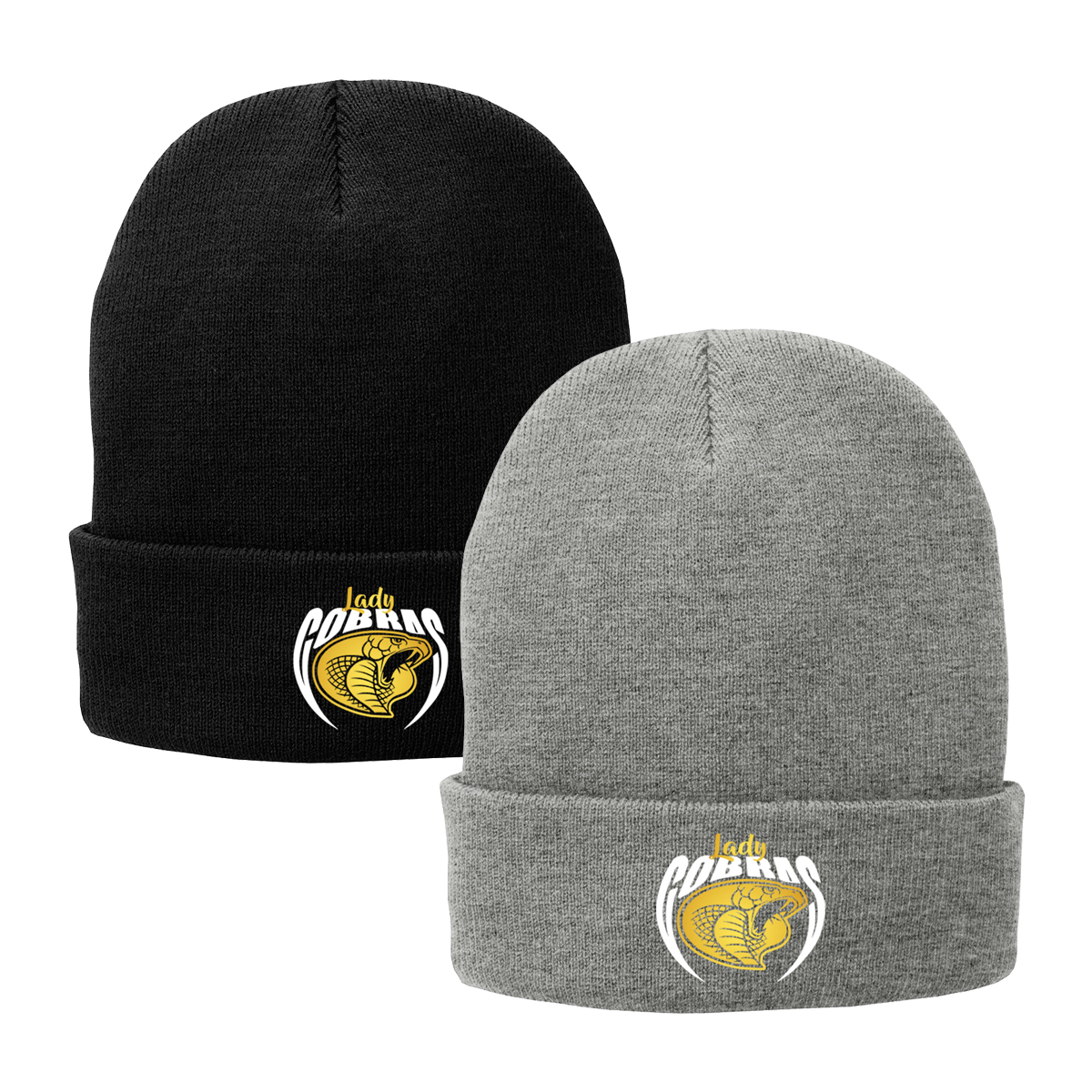 •Twiggs County - Lady Cobras Pointed Cobra Head (White/Gold) - Fleece-Lined Knit Cap (CP90L)