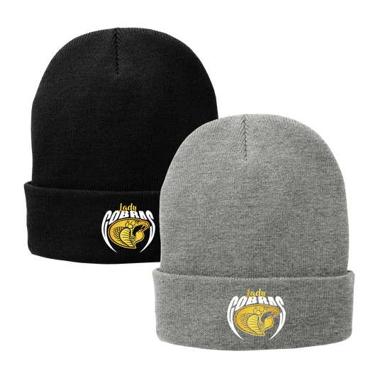 •Twiggs County - Lady Cobras Pointed Cobra Head (White/Gold) - Fleece-Lined Knit Cap (CP90L)