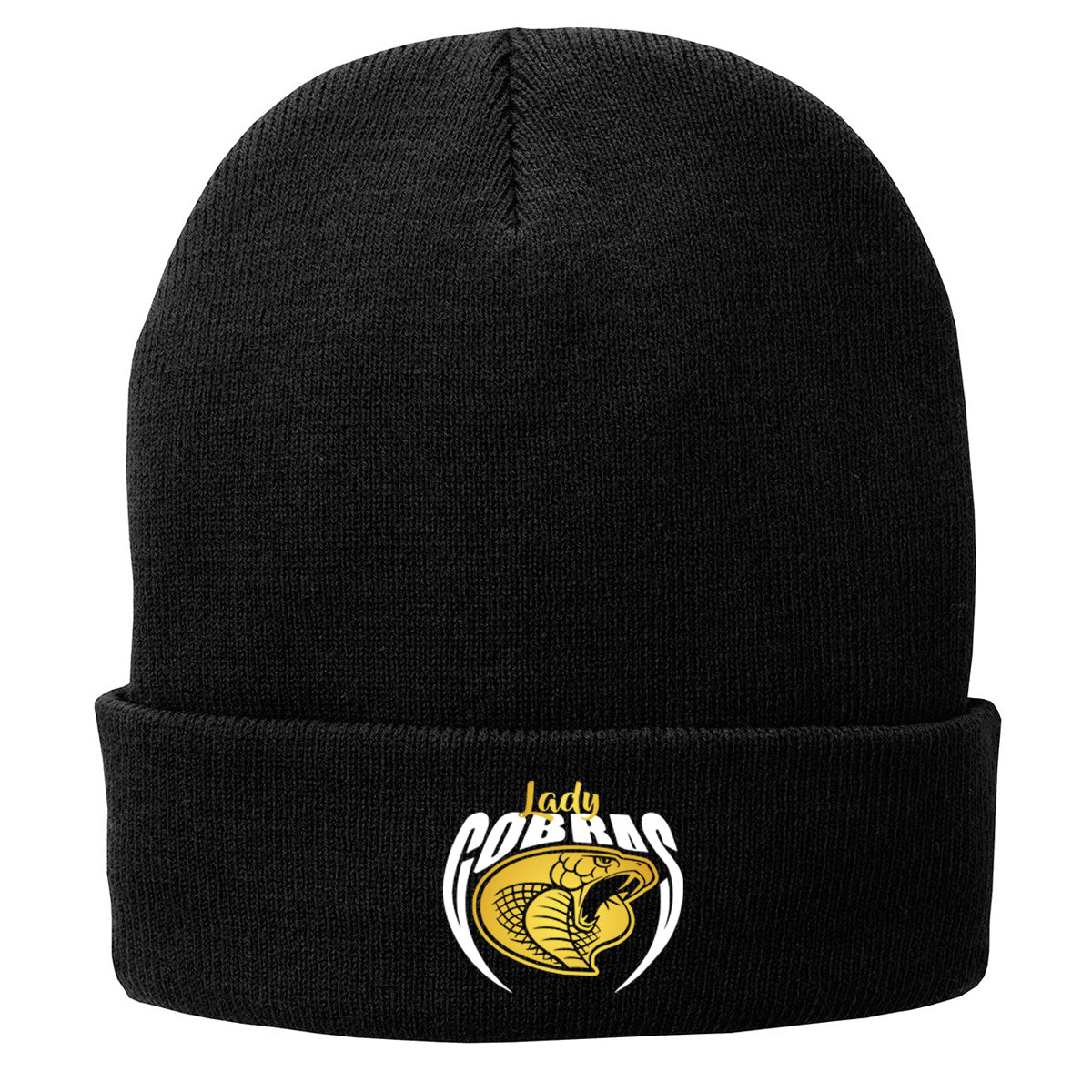 •Twiggs County - Lady Cobras Pointed Cobra Head (White/Gold) - Fleece-Lined Knit Cap (CP90L)