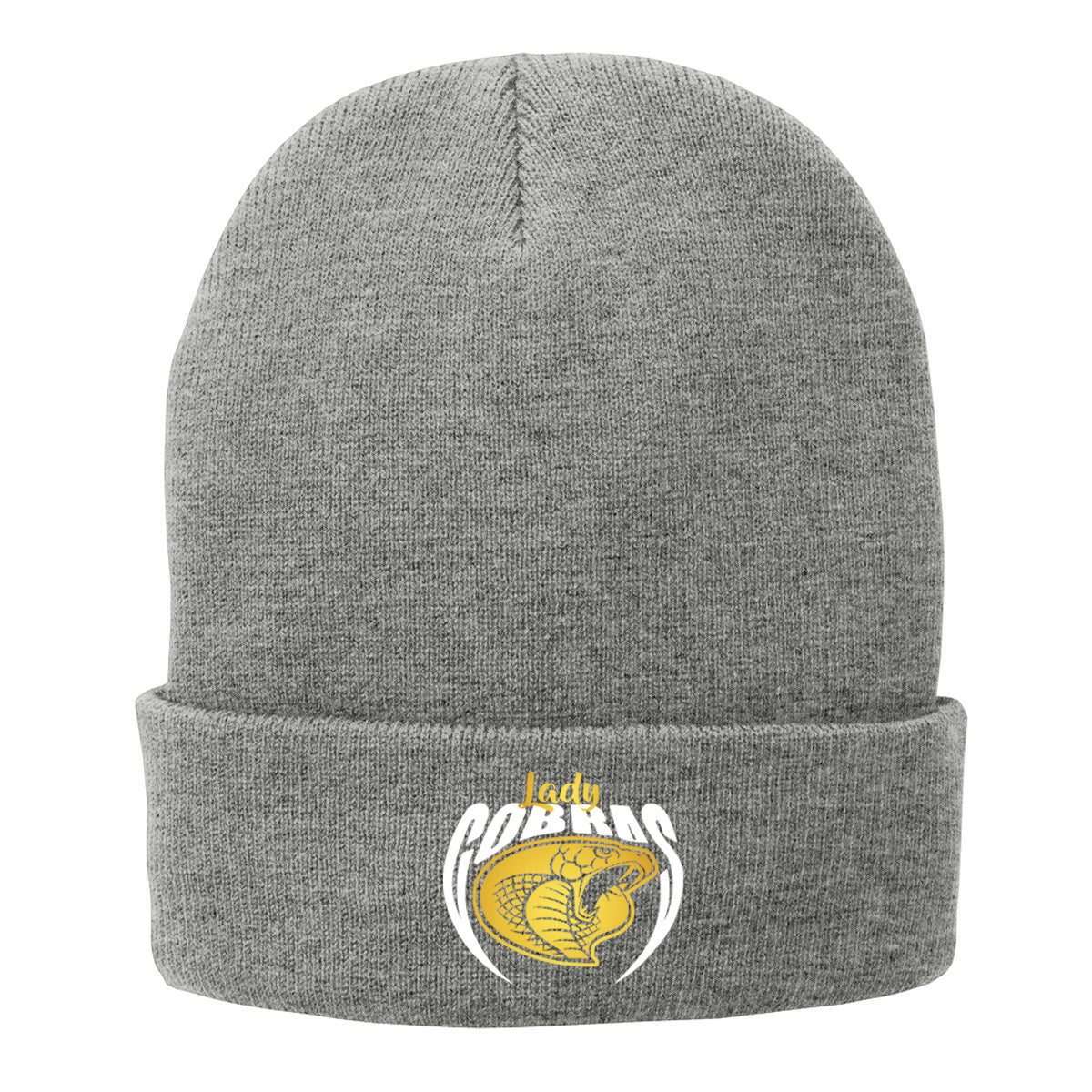 •Twiggs County - Lady Cobras Pointed Cobra Head (White/Gold) - Fleece-Lined Knit Cap (CP90L)
