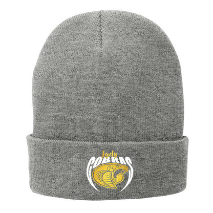 •Twiggs County - Lady Cobras Pointed Cobra Head (White/Gold) - Fleece-Lined Knit Cap (CP90L)