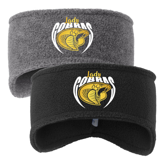 •Twiggs County - Lady Cobras Pointed Cobra Head (White/Gold) - Stretch Fleece Headband (C910)