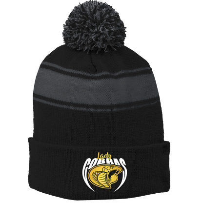 •Twiggs County - Lady Cobras Pointed Cobra Head (White/Gold) - Stripe Pom Pom Beanie (STC28)
