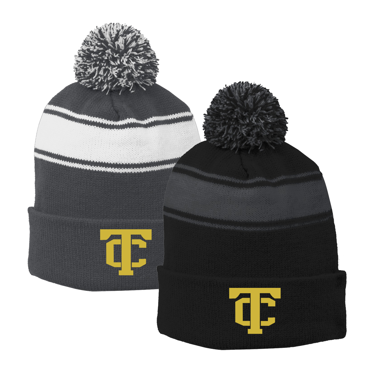 •Twiggs County - TC (Gold) - Stripe Pom Pom Beanie (STC28)