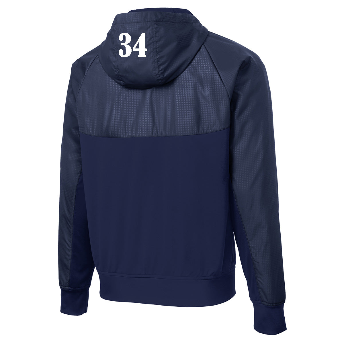 Velo BB - Embossed Hybrid Full-Zip Hooded Jacket with VELO Baseball (Stencil Font) - Navy (JST50) - Southern Grace Creations