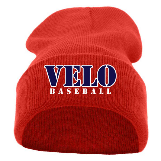 Velo BB - KNIT FOLD OVER BEANIE with VELO Baseball (Stencil Font) - Red (621K) - Southern Grace Creations