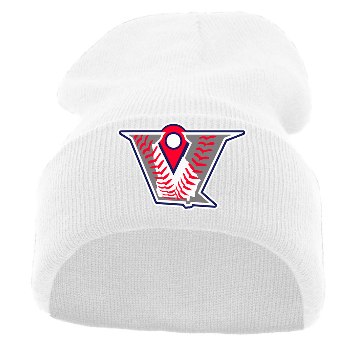 Velo BB - KNIT FOLD OVER BEANIE with Velocity Baseball Logo - White (621K) - Southern Grace Creations