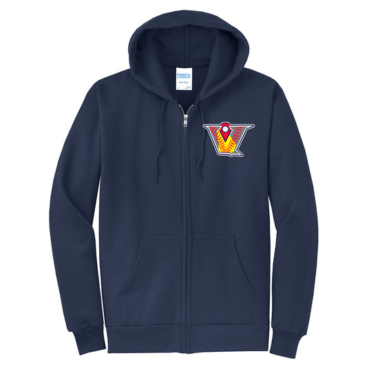 Velo FP - Fleece Full-Zip Hoodie with Velocity Fastpitch Logo - Navy - Southern Grace Creations