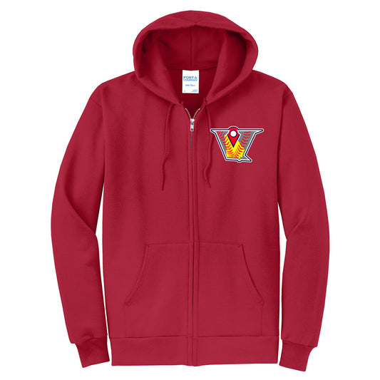 Velo FP - Fleece Full-Zip Hoodie with Velocity Fastpitch Logo - Red - Southern Grace Creations