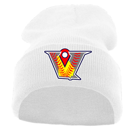 Velo FP - KNIT FOLD OVER BEANIE with Velocity Fastpitch Logo - White (621K) - Southern Grace Creations