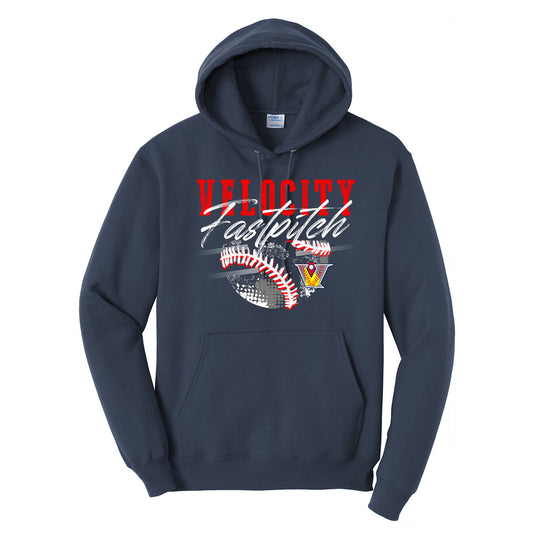 Velo FP - VELOCITY FASTPITCH WITH BALL AND LOGO - Navy (Tee/DriFit/Hoodie/Sweatshirt) - Southern Grace Creations