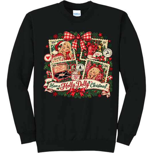 Vintage Dolly Christmas Stamp Collage - Black (Tee/Sweatshirt/Hoodie)