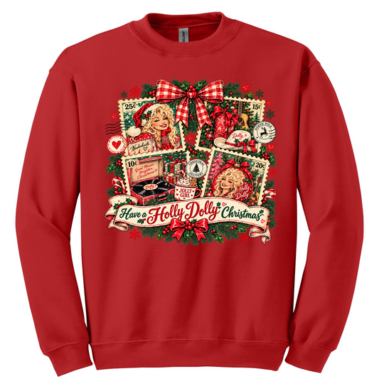 Vintage Dolly Christmas Stamp Collage - Red (Tee/Sweatshirt/Hoodie)