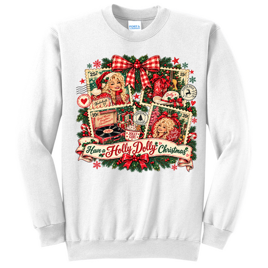 Vintage Dolly Christmas Stamp Collage - White (Tee/Sweatshirt/Hoodie)